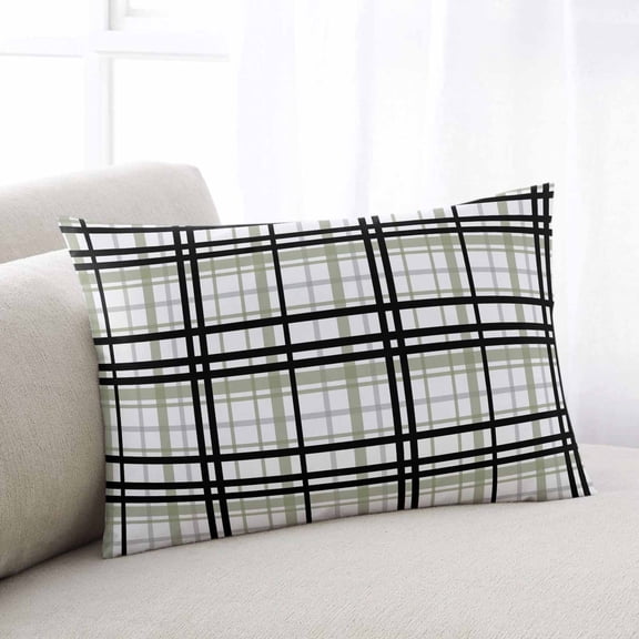 Sage Green Black Plaid Throw Pillow Covers, Farmhouse Green Black Checkered Soft Breathable Pillow Cases with Zipper for Sleeping, Queen Size Pillowcases for Couch Bed Sofa Chair 20x30 Inches