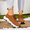 thumbnail image 3 of HEWUQI Women's Leather Slip on Fashion Lace up Tennis Sneakers Road Running Athletic Gym Lightweight Jogging Hiking Shoes Brown Size 9, 3 of 5