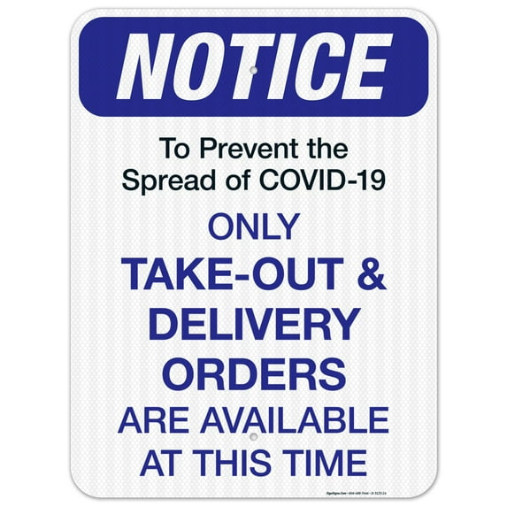 Social Distancing Sign,Takeout And Delivery Orders Only Sign, 18x24 Reflective Aluminum EGP