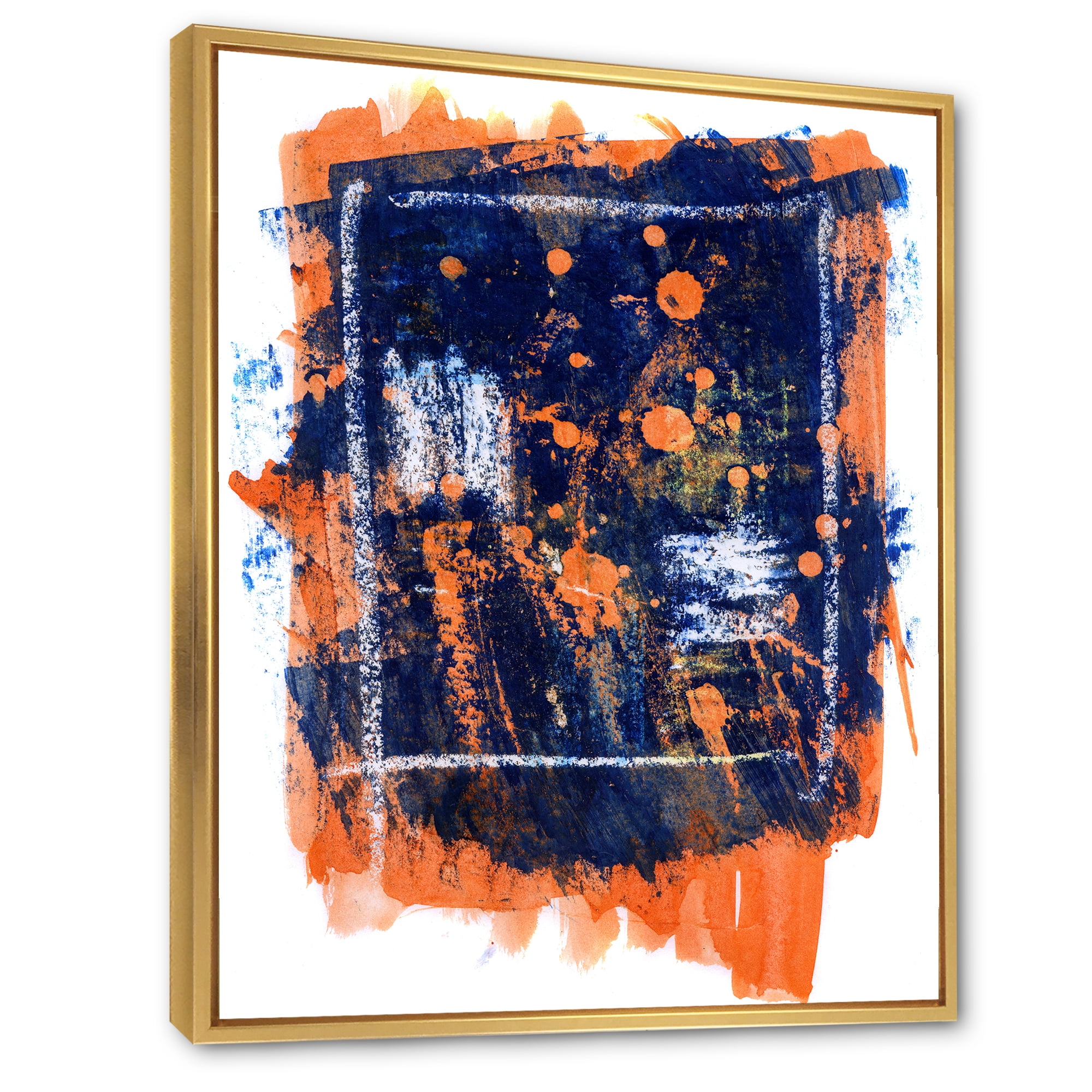 Designart 'Navy Blue and Orange Abstract' Modern Framed Canvas Wall Art Print