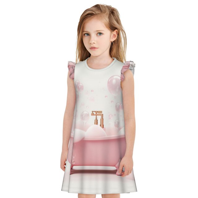 Fotbe Cute Bathtub Vestido de Dormir para Niñas de 3 a 10 Años, Mangas Cortas, Estilo Princesa, Pijama Camisón con Mangas Voladas-XX-Large