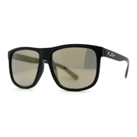 Mens Kush Classic Matte Black Frame Sport Horn Rim Sunglasses Gold Mirror Lens