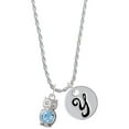 thumbnail image 1 of Delight Jewelry Silvertone 3-D Light Blue & AB Crystal Owl Silvertone Script Initial Disc - Y - Charm Necklace, 20"+3", 1 of 4