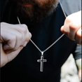 thumbnail image 3 of FindChic Mens Cross Necklace Christian Crucifix Jewelry Stainless Steel Cross Pendant with 22" Chain for Christian Dad Father's Day Gift, 3 of 7