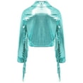 thumbnail image 2 of Lejafay Kids Girls Metallic Fringe Bomber Jacket Shiny Zipper Blazer Musical Party Performance Costume Light Green 10, 2 of 5