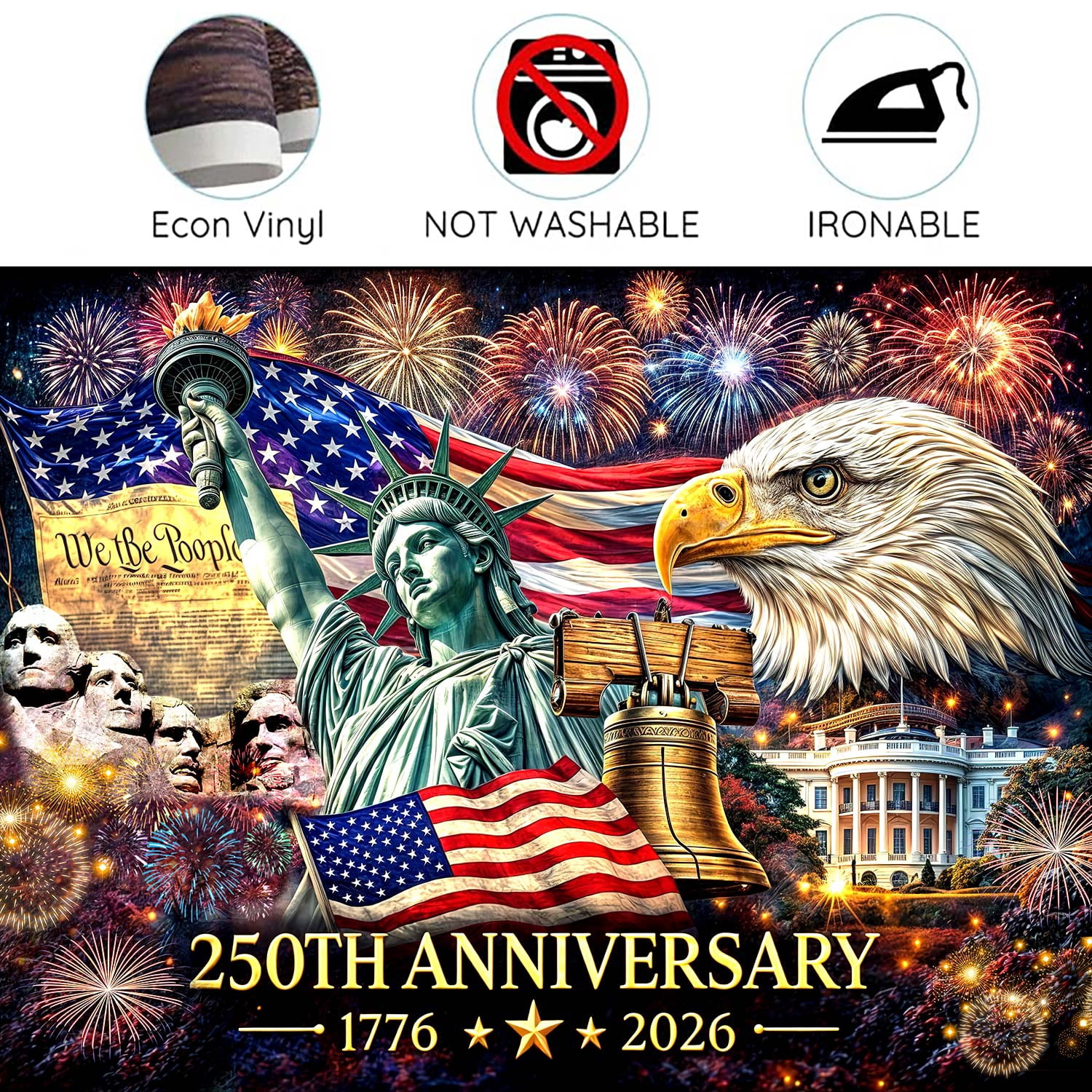 7x5 Ft 250th Anniversary Backdrop, American Independence Day Decorations Banner,  1776-2026 Patriotic Photography Background for 4th of July Party Supplies