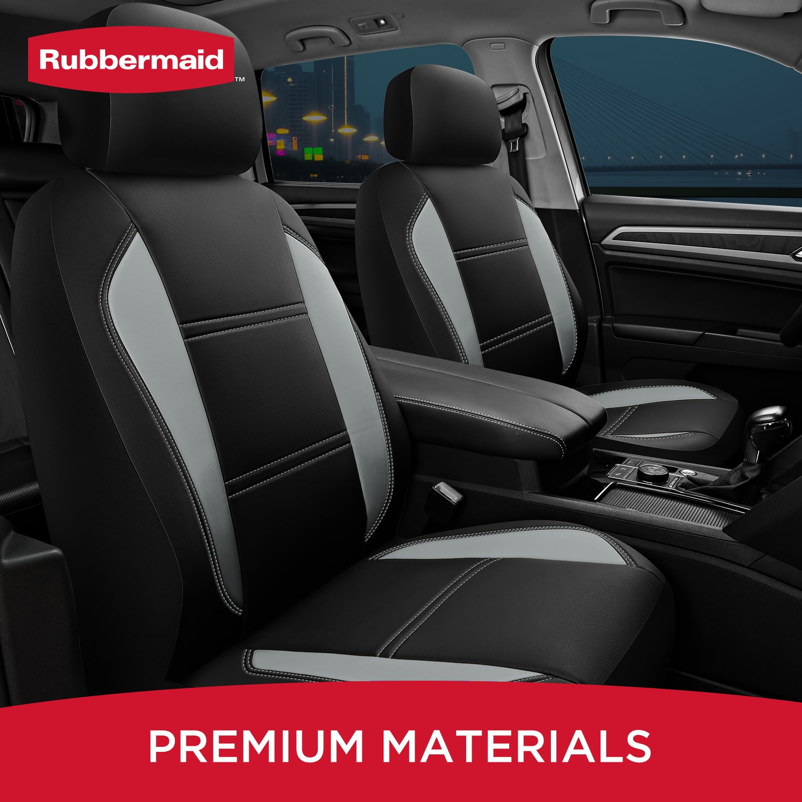 Rubbermaid Leather Car Seat,Sport-Style Car Seat Cover,Breathable,Easy to Clean,Universal Fit for Cars,Trucks and SUVs Gray