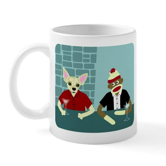 CafePress - Chihuahua & Sock Monkey Martini Coffee Mug - 11 oz Ceramic Mug - Novelty Coffee Tea Cup