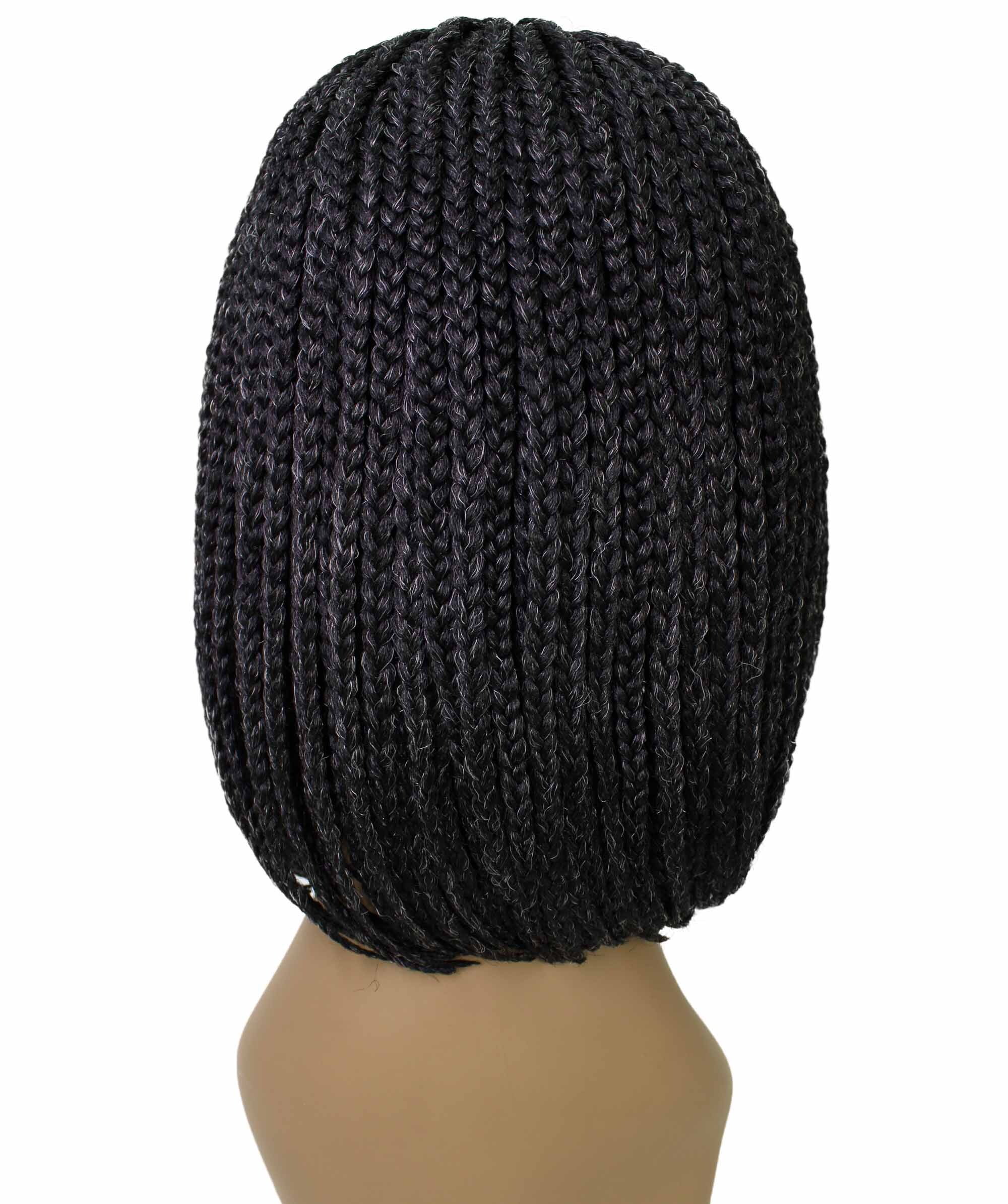 LUXLUXE Tiara Straight Braided Wig, 12 in Long 4X4, Salt and Pepper Grey