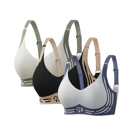 Gytharion 3-Pack Seamless Sport Bras for Women Stretch Breathable No Underwire Gathering Push Up Yaga Bra Soft Support Full Coverage Everyday Bralette, M-4XL