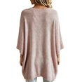 thumbnail image 3 of JIAYUE Women Crew Neck Knit Sweater Solid Color Batwing Short Sleeve Oversized Tunic Top for Daily Casual Walking, 3 of 9