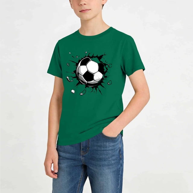 Zpanxa Chandails Athlétiques pour Garçons Imprimé Football Col Rond Manches Courtes Haut Décontracté Ample avec Polyester Spandex 12-13 Ans