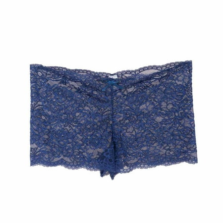 Womens Plus Size Boyshort Panties Lace Open-Crotch Boxer Underwear See-Through Breathable Panty (4X-Large  Blue)