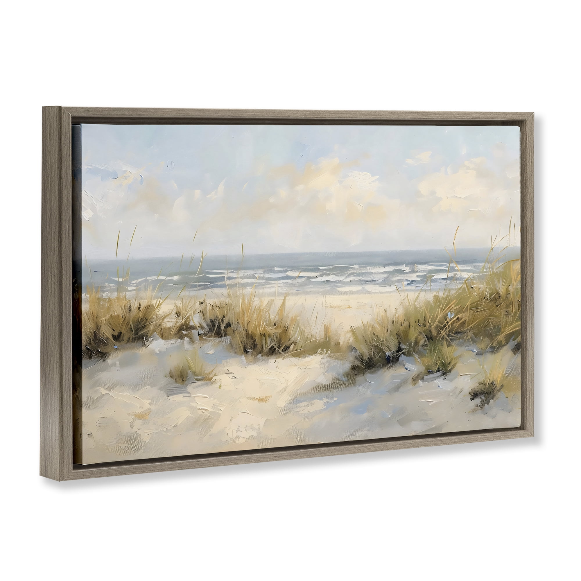 Stupell Industries Coastal Birds Over Dunes Brown Framed Floater Canvas Wall Art, design by Creative Studio