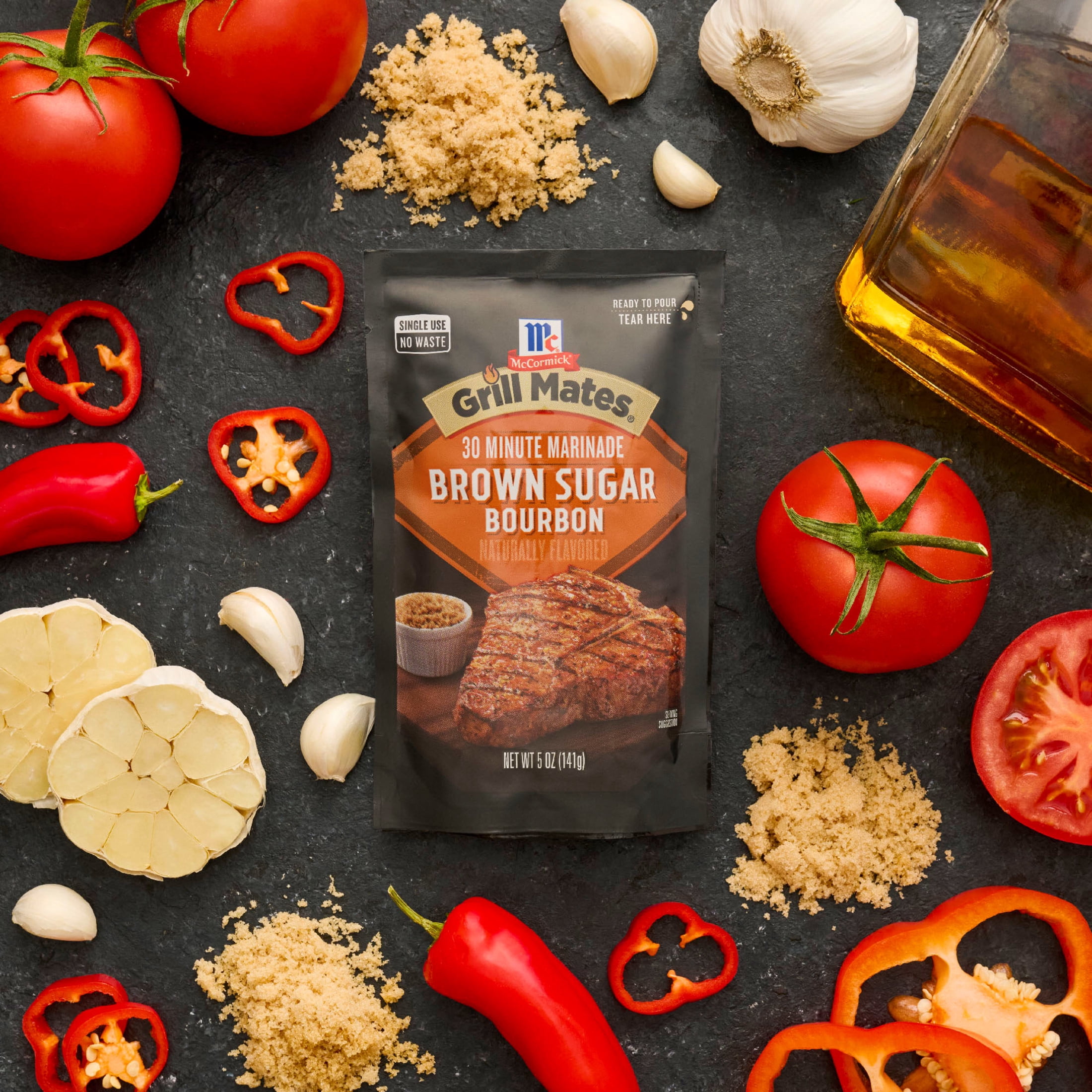 (3 pack) Grill Mates Marinade, Brown Sugar Bourbon, 5.0 oz Pouch