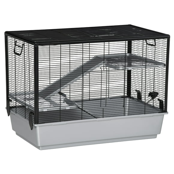 PawHut Cage à Hamster à 3 Niveaux avec Accessoires, Rampes, Gris