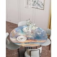 thumbnail image 4 of Summer Ocean Beach Oil Painting Art Fitted Round Tablecloths Elastic Edged Table Covers 55"-60",Abstract Sky Seashore Seaside Waterproof Dining Room Kitchen Table Cloth for Holiday Party Tables Decor, 4 of 8