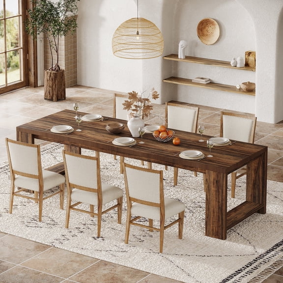 Tribesigns 86.61-inch Dining Table for 6-8 People,Farmhouse Narrow Long Kitchen Table, Dark Brown