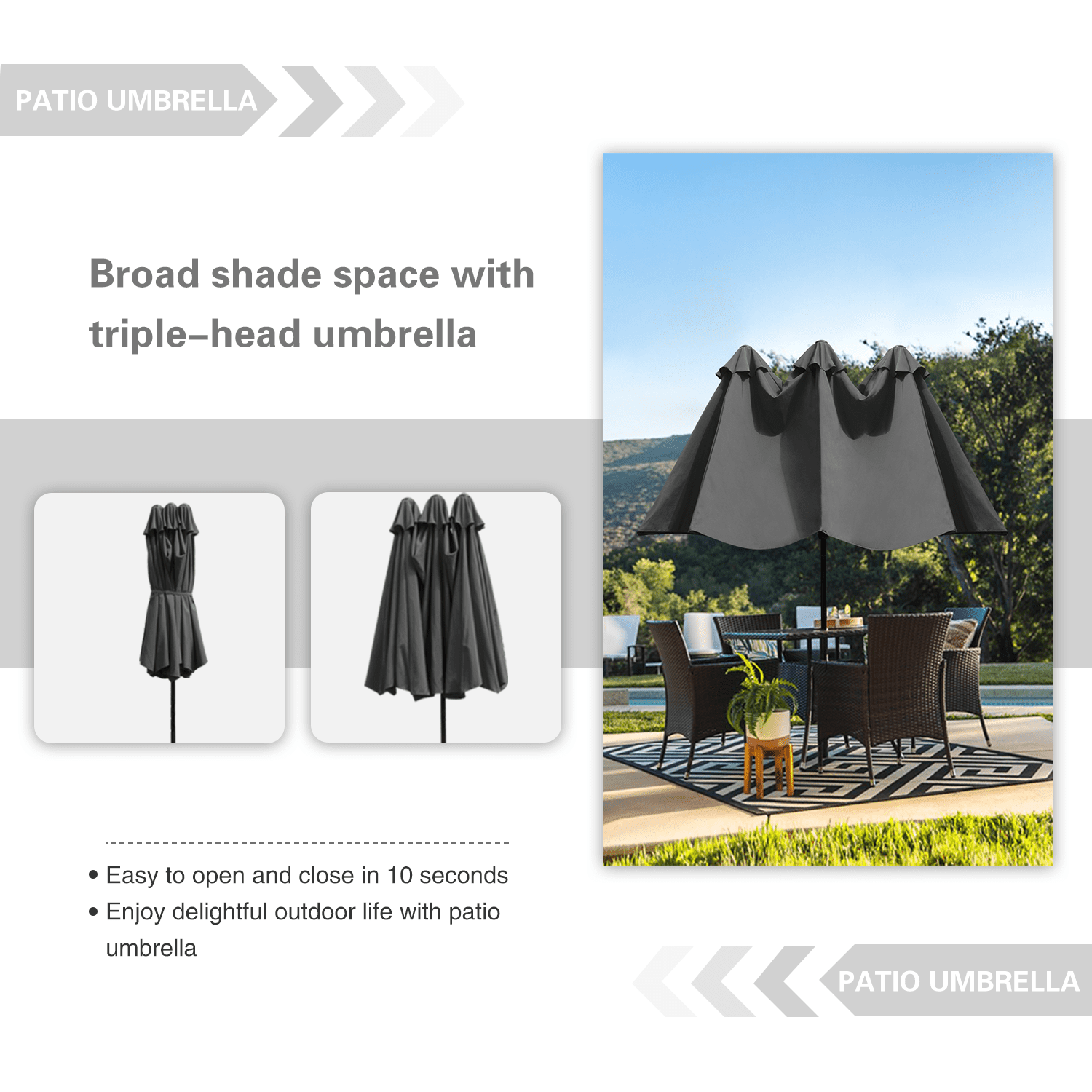 Lacoo 15 Ft Black Patio Double Sided Outdoor Twin Table Umbrella  Rectangular Large Market Umbrella with Crank for Patio Shade Outside Deck  or Pool - Walmart.com