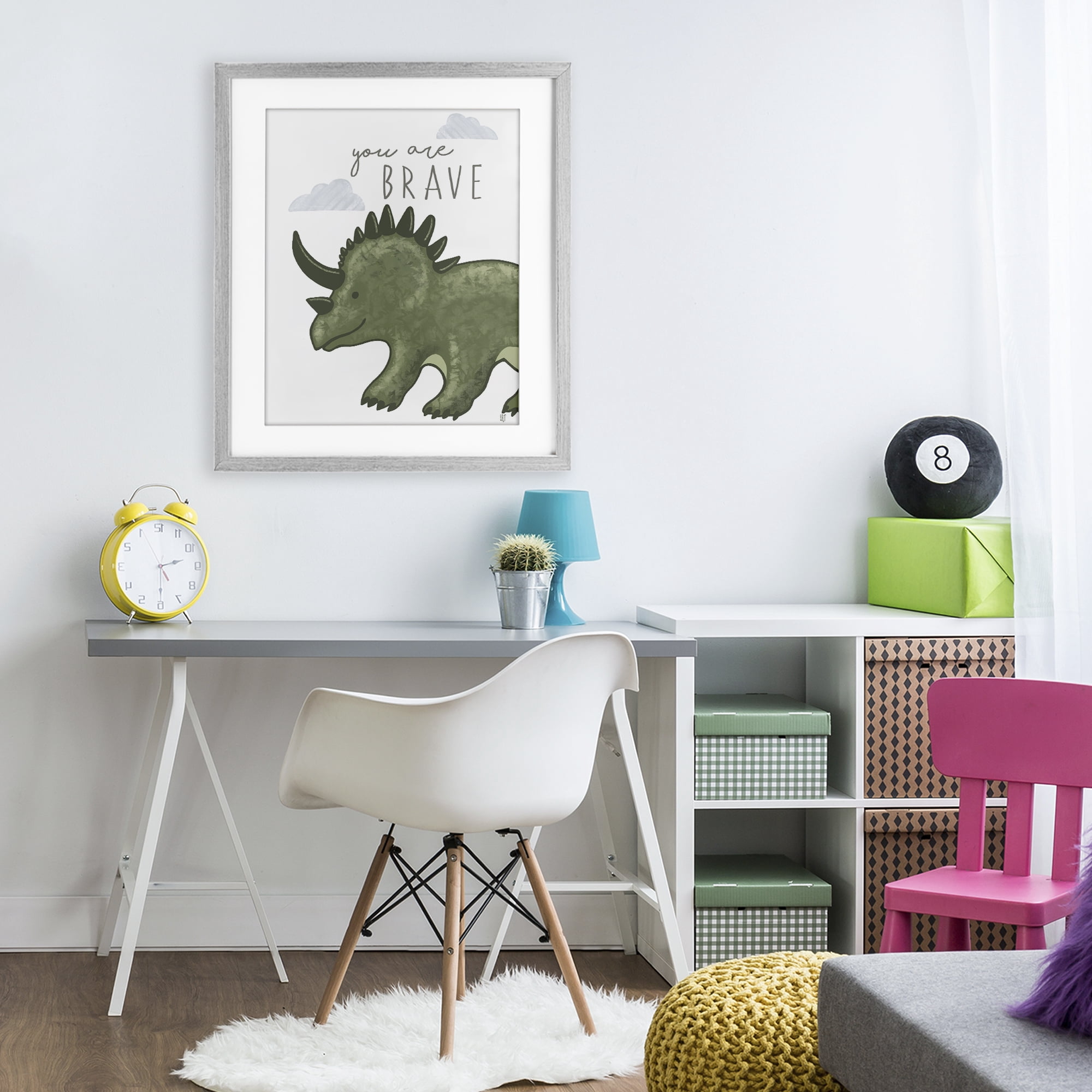 Stupell Industries You Are Brave Dinosaur Gray Framed Print Under Glass, design by Elizabeth Tyndall