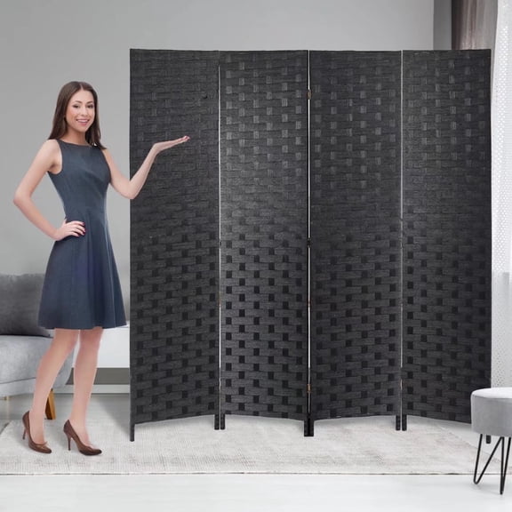 Dkelincs 4-Panel Room Dividers and Folding Privacy Screens Portable Partition Wall Wooden Freestanding Privacy Screen for Home Office, Black