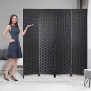 4-Panel Room Dividers and Folding Privacy Screens Partition Walls Wooden Screen Portable Freestanding Privacy Wall for Home Office, Black