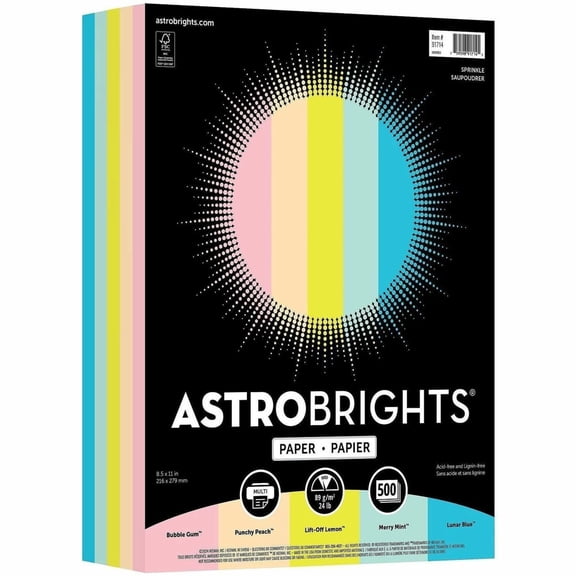 Astrobrights Colored Paper, 8.5" x 11", 24 lb./89 Gsm, Sprinkle Assortment, 500 Sheets
