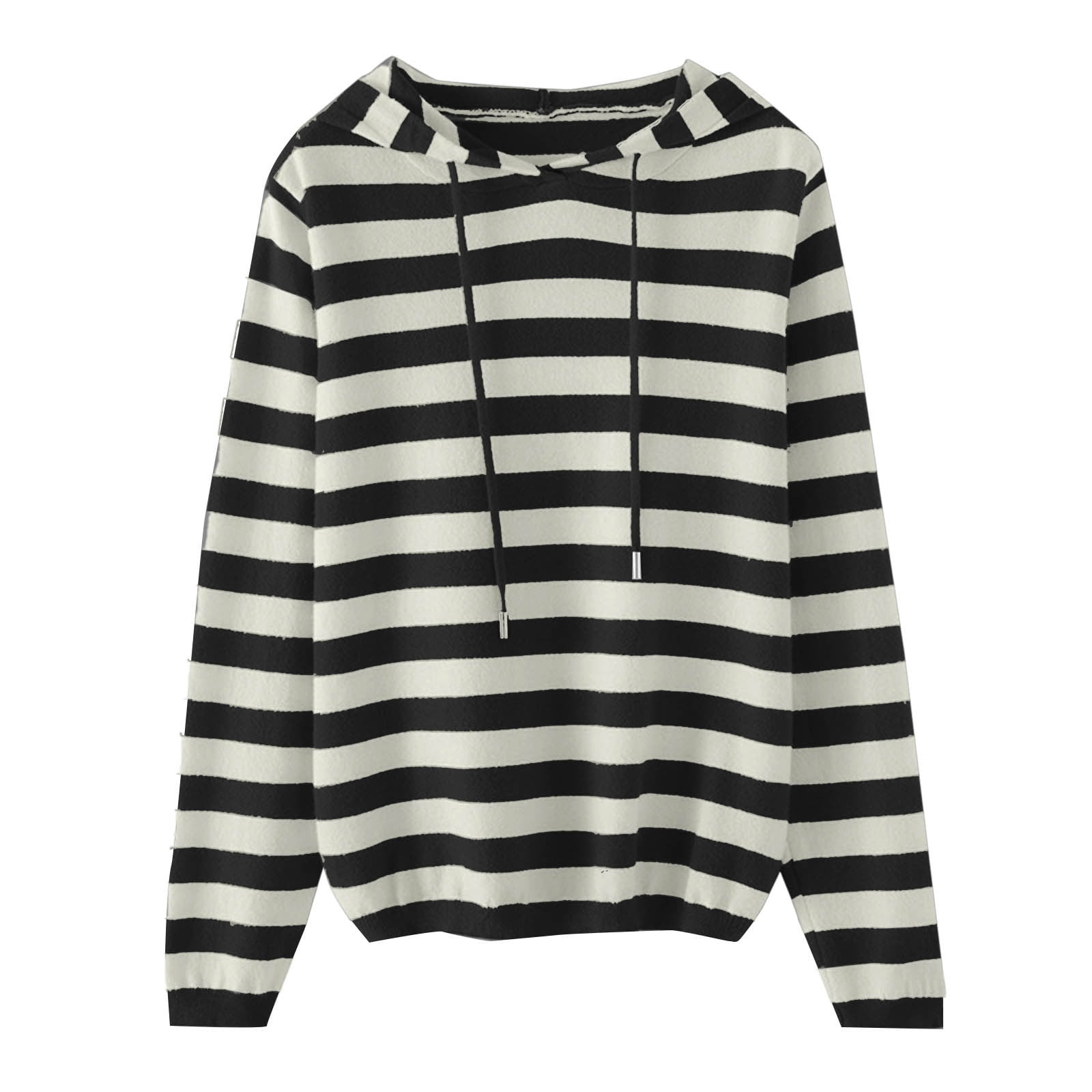 BUIgtTklOP Women's Casual Hooded Striped Print Sweaters Fashion Loose Long Sleeve Pullover Hoodies Fall Dressy Tunic Tops