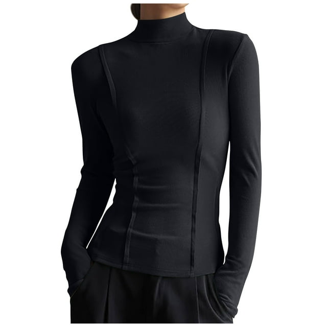 FAIWAD Col Roulé sous-Vêtement pour Femmes Manches Longues Ajusté Extensible Couleur Unie Chandail