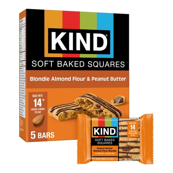 KIND Carrés Moelleux, Blondie Farine d'Amande et Beurre d'Arachide 40g, 5 Barres