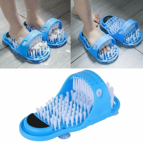 LIXI Lazy Man's Foot Washing Slippers with Suction Cups - Blue Simple-style Plastic Slippers for Bathing, Exfoliating and Massaging Feet