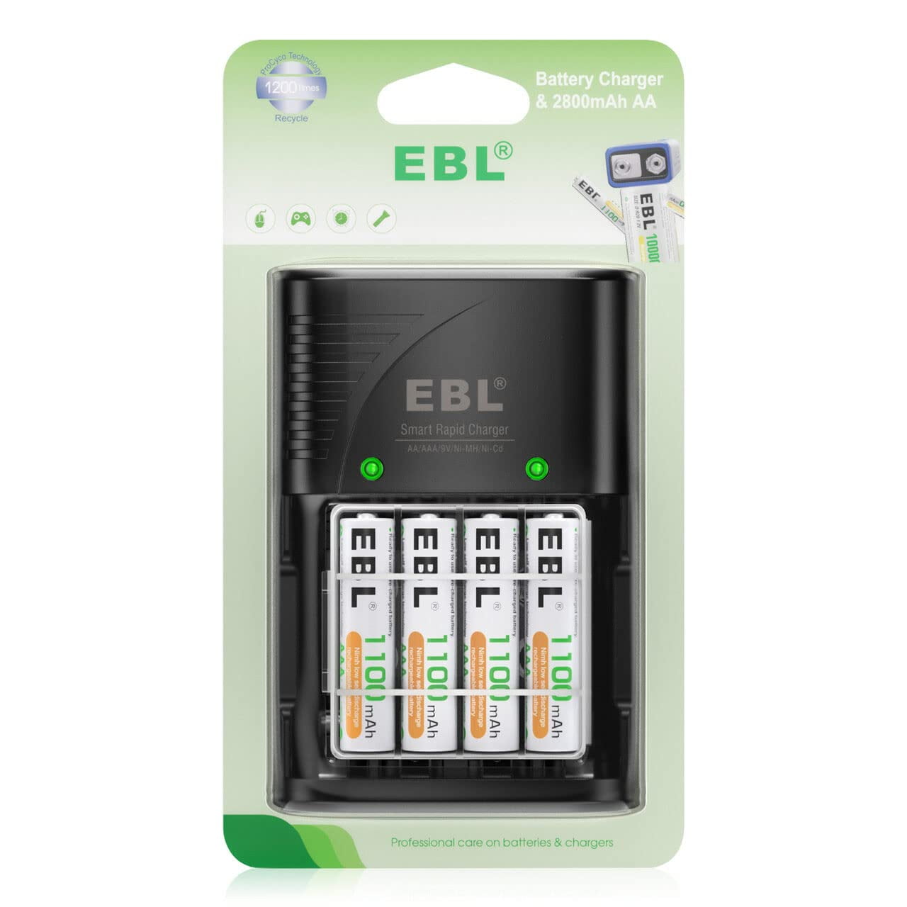 EBL AAA Rechargeable Batteries 1100mAh 4Pack and Smart Battery Charger