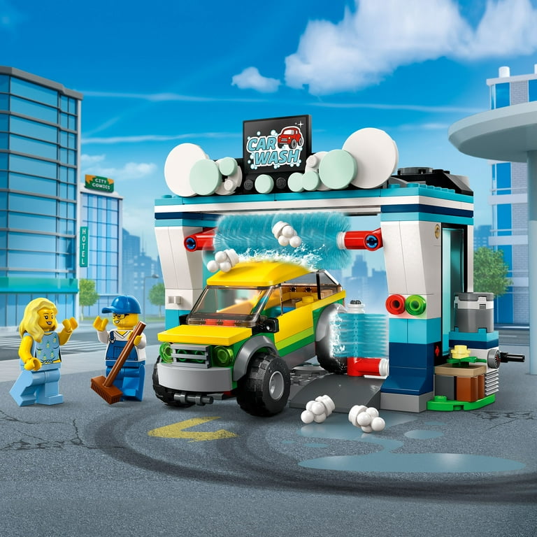 LEGO City Car Wash 60362 Building Toy Set, Fun Gift Idea for Kids ages 6+,  Features Spinnable Washer Brushes and Includes an Automobile and 2  Minifigures 