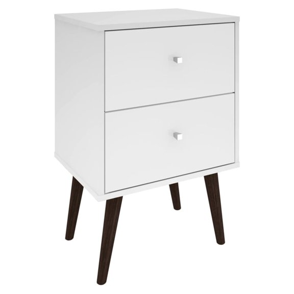 Manhattan Comfort 204AMC6 Liberty Mid Century-Modern Nightstand 2 with 2 Full Extension Drawers in White with Solid Wood Leg
