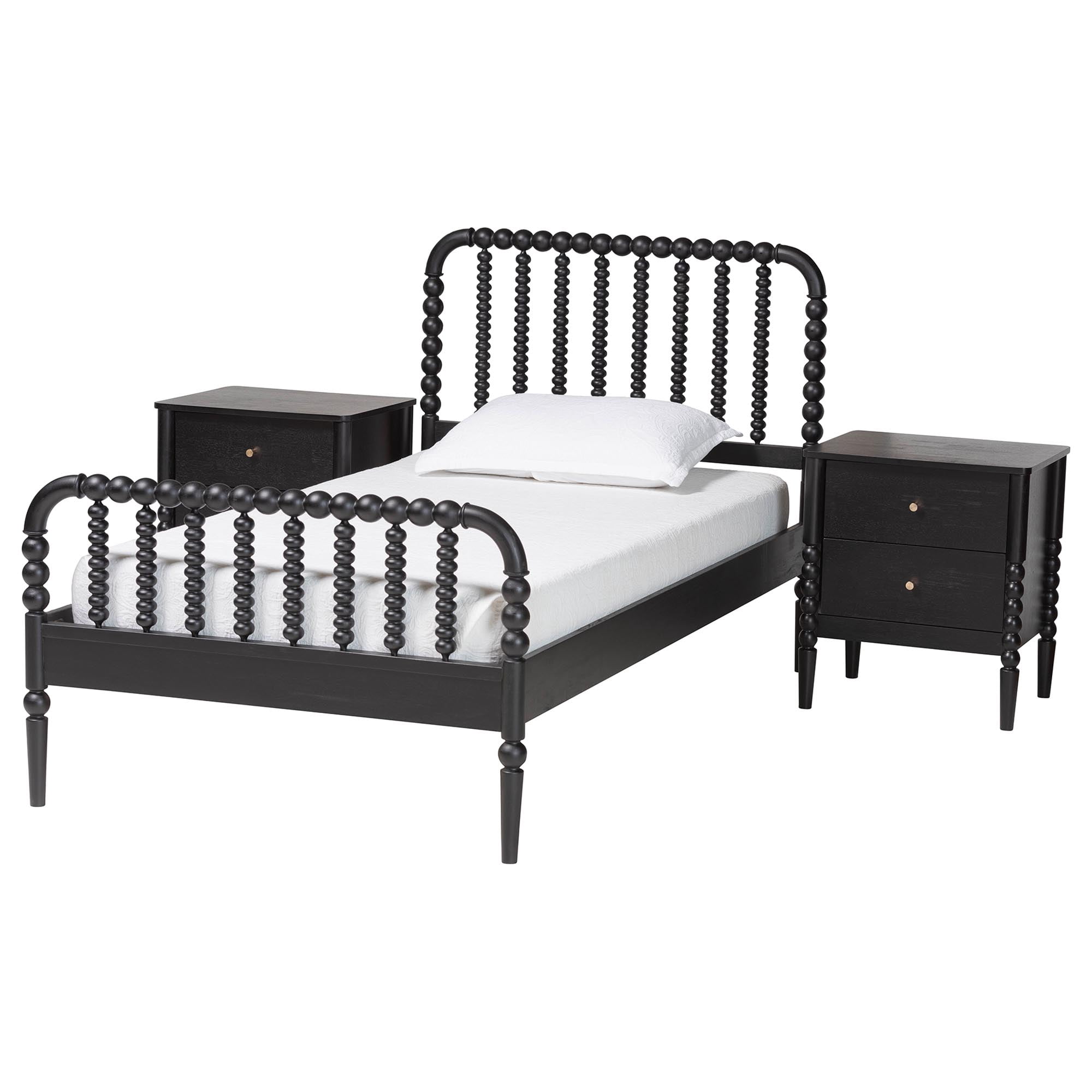 Baxton Studio Lucera Mid-Century Bedroom Set, Twin, Black