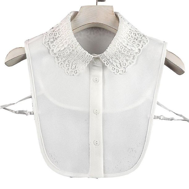 Blusa desmontable hueca de encaje geométrico con cuello falso bordado de media camisa antiarrugas