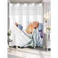 thumbnail image 4 of Blue Purple Tulip No Hook Shower Curtain Waterproof,Bathroom Curtains with Snap in Liners and See Through Top Window,Orange Brown Floral Aesthetics Plant Hotel Style Bathtub Curtains Shower 72"Wx78"L, 4 of 8
