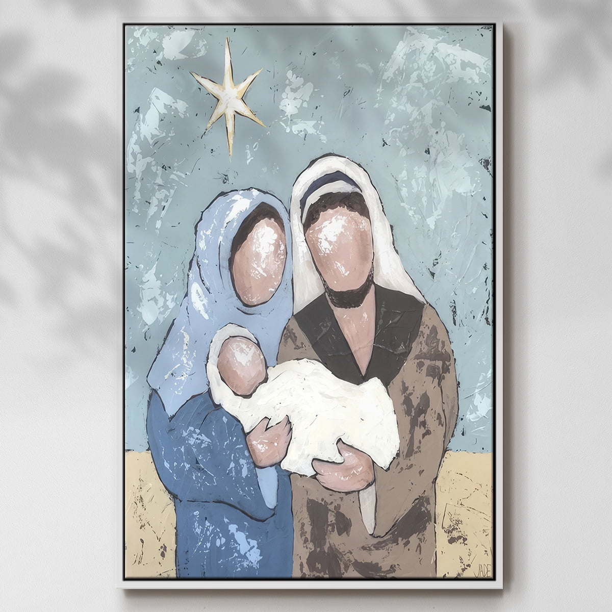 A Silent Night I - Framed Gallery Wrapped Holiday Canvas - 27 x 41 - White Frame
