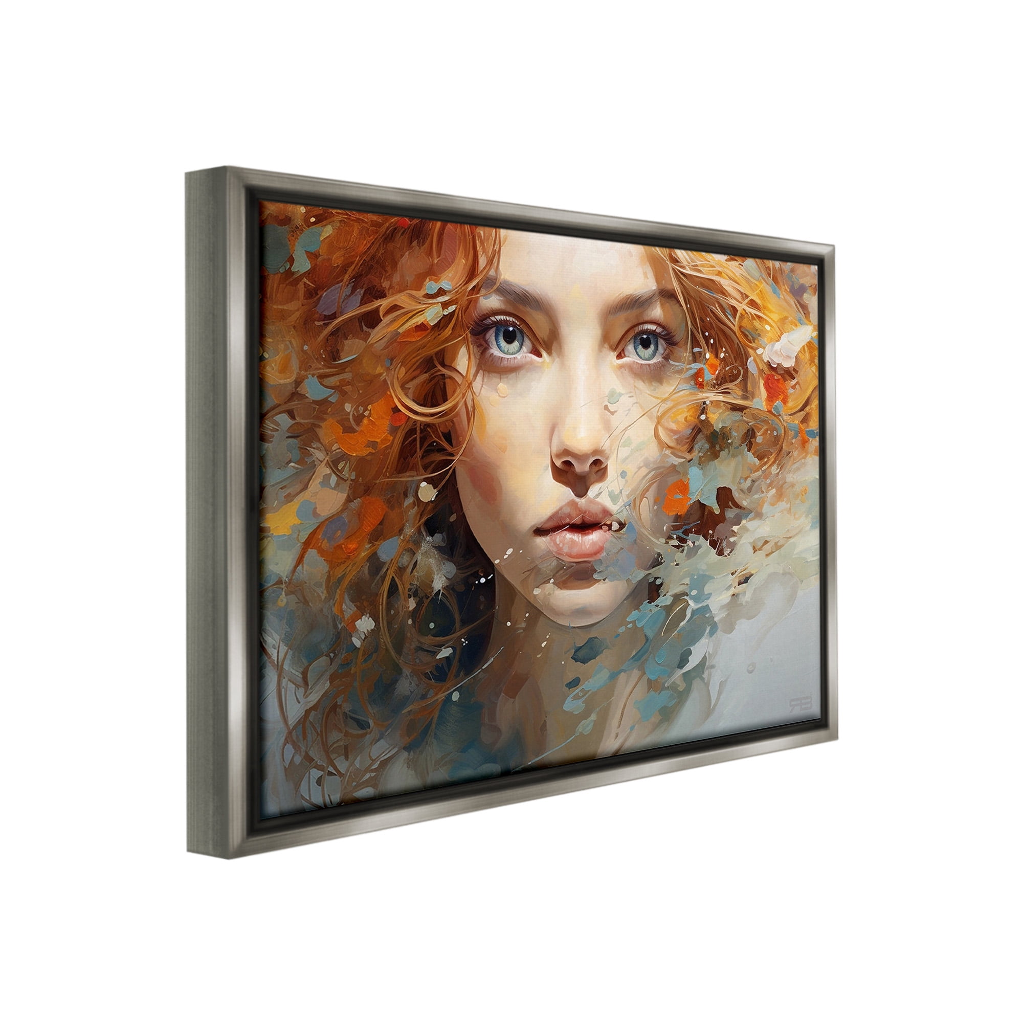Stupell Industries Abstract Splatter Portrait Abstract Painting Gray Floater Framed Canvas Art Print Wall Art, 21 x 17