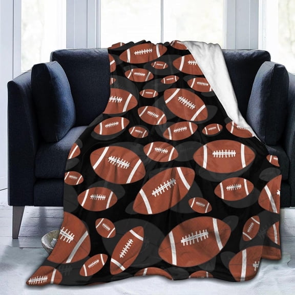 Brown and Black Football Sport Ball Throw Blanket Soft Bed Bedding Warm Cozy Plush Flannel Fleece Blankets Gifts for Kids Boys Teens, Sofa Couch Bedroom Home Decor, 50"x40"