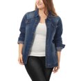 thumbnail image 1 of Women Plus Size Stitching Button Front Washed Denim Jacket Blue 2X, 1 of 5