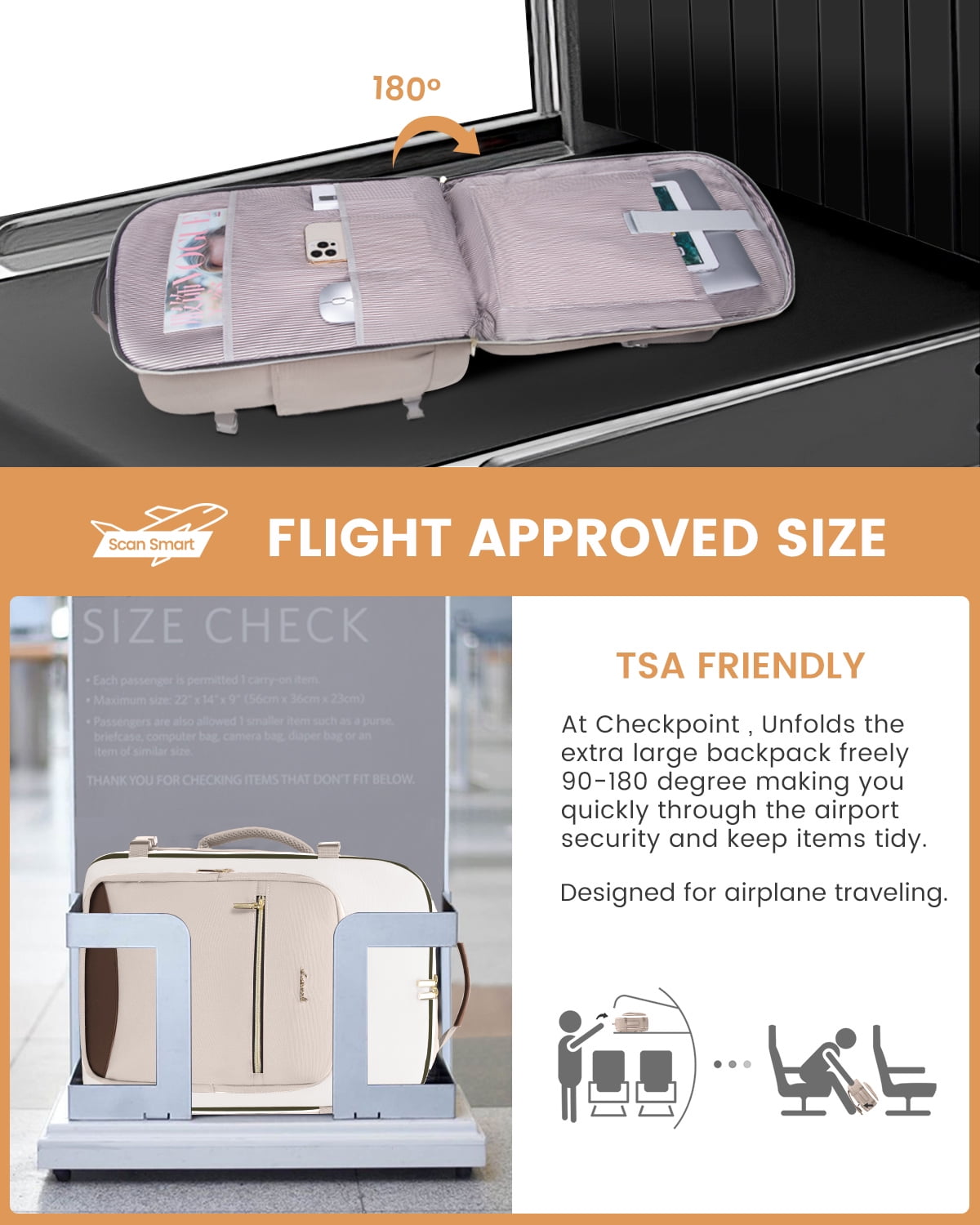 Lovevook Backpack Men Women, 40L Expandable Carry On Backpack Set Airline Approved, Larger Waterproof Suitcase Weekender Overnight Bag TSA Friendly