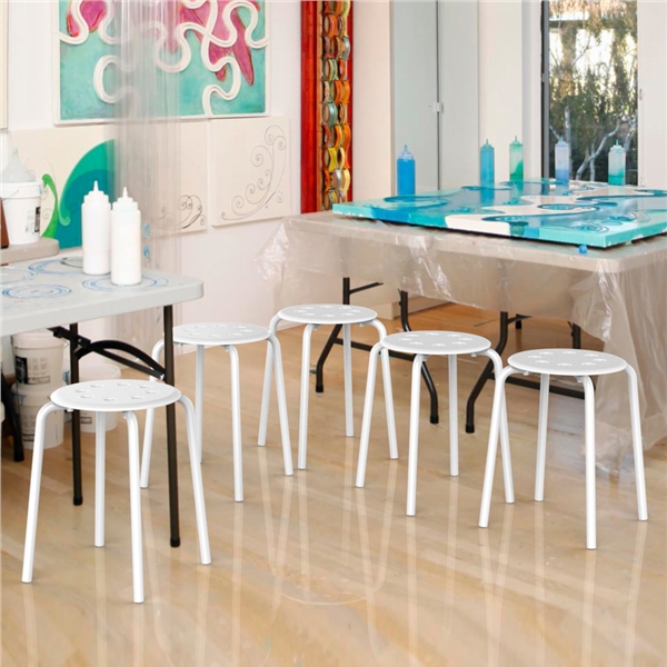 Topeakmart 5PCS Stackable Plastic Round Top Stools Bar Stools 8 Holes