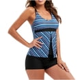 thumbnail image 3 of Birdeem Ladies Fashion Multicolor Gradient Color Minimalistic Waves Stripe Boxer Pants Sling Womens Split Swimsuit, 3 of 6