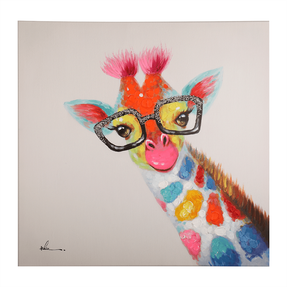 Glasses Giraffe Wall Art Modern Printing On Canvas Painting with Hand