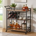 thumbnail image 2 of ZXNYH Bar Cart for The Home with Wine Rack and Glasses Holder, Industrial Liquor Serving Carts on Wheels, Rustic Wood and Metal Coffee Cart and Drink Trolley for Dining Room and Kitchen (Rustic Oak), 2 of 8