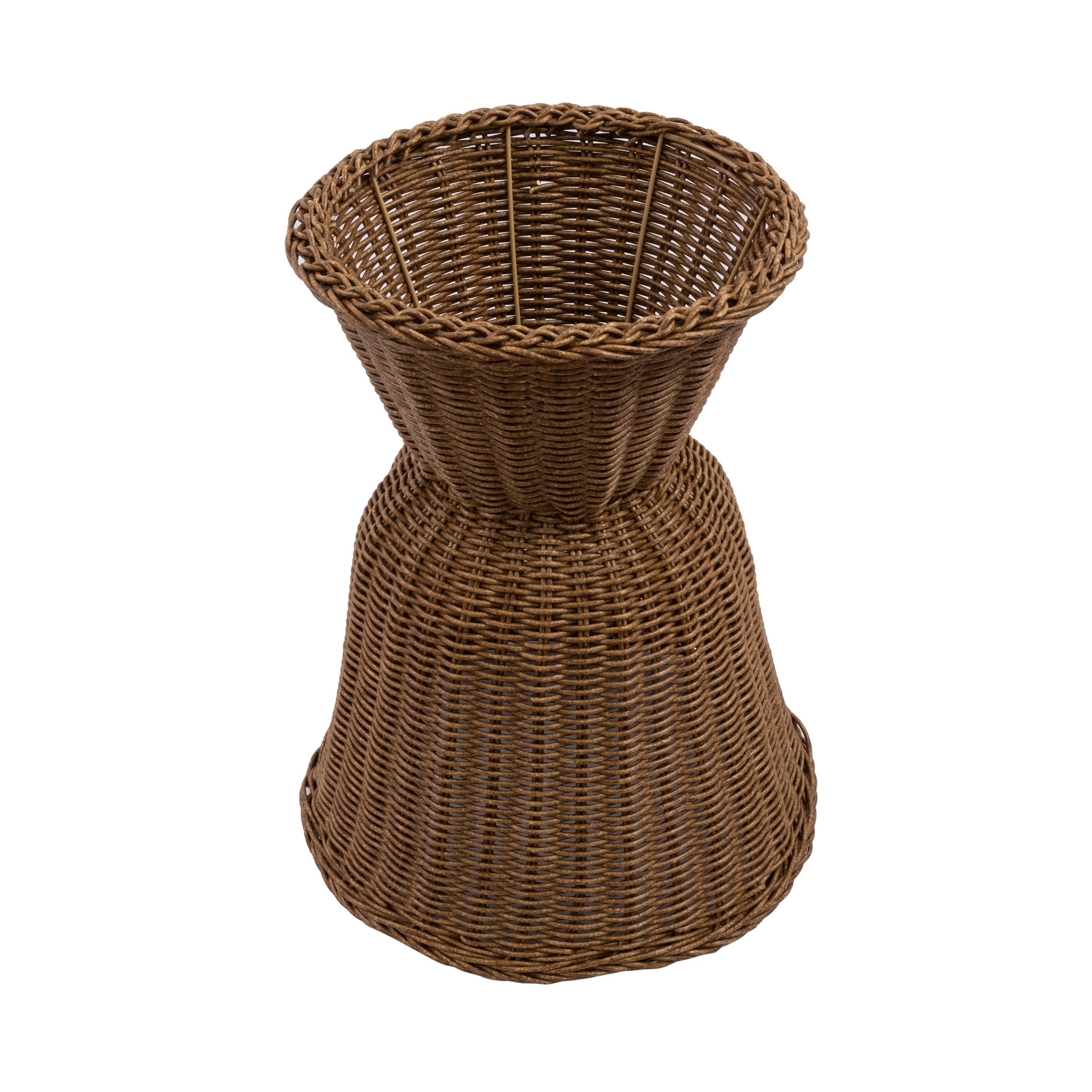 My Texas House 14" Brown Woven Urn-Style Planter with Decorative Scalloped Rim and Transparent Inner Lining