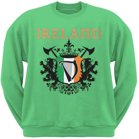 St. Patricks Day - Heraldic Irish Harp Irish Green Adult Sweatshirt - Large