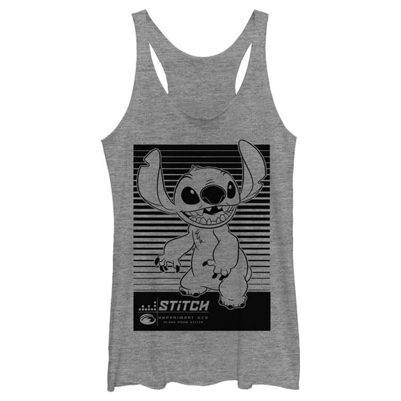 Women's Lilo & Stitch Black and White Tonal Racerback Tank Top Gray Heather Medium