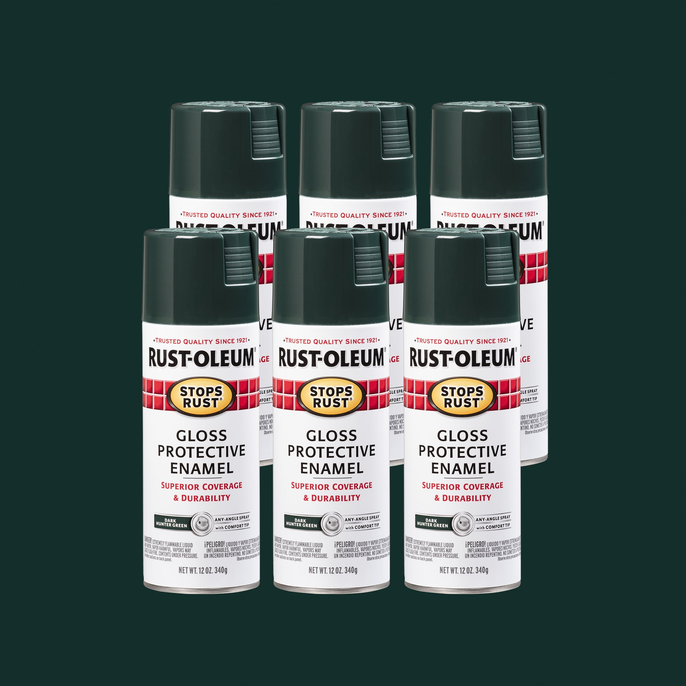 (2 pack) Dark Hunter Green, Rust-Oleum Stops Rust Gloss Protective Enamel Spray Paint, 12 oz, 6 Pack